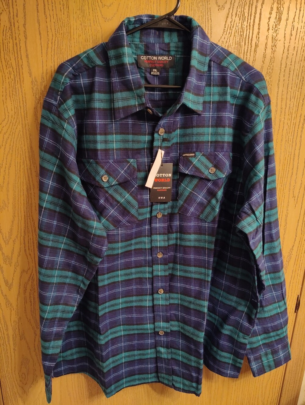 Men’s Blue and Teal Plaid Button-Down Shirt